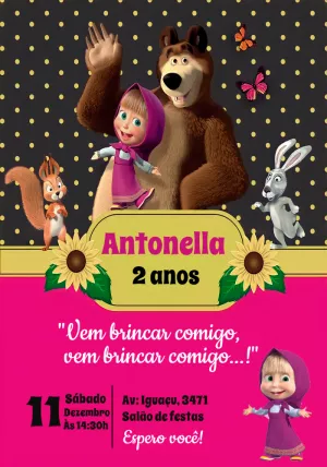 Convite de Aniversário Masha e o Urso para Editar Online