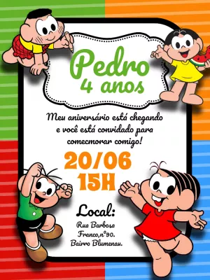 Convite de Aniversário Turma da Mônica para Editar Online
