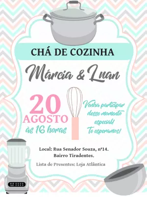 Convite Chá de Cozinha com Utensílios Fofos para Editar
