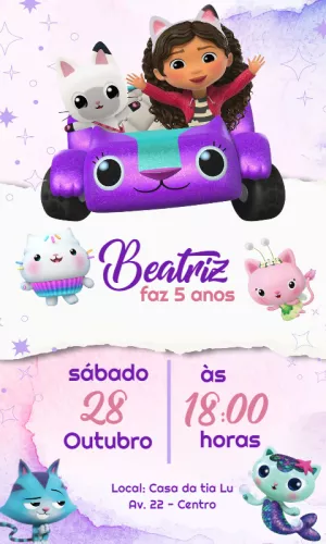 Convite de Aniversário A Casa Mágica da Gabby para Editar