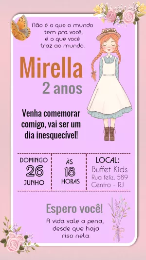 Convite Aniversário Anne with an E para Editar Online