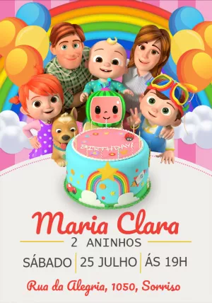 Convite de Aniversário Cocomelon com a Família para Editar