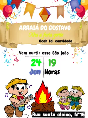 Convite Arraiá Turma da Mônica para Editar e Imprimir