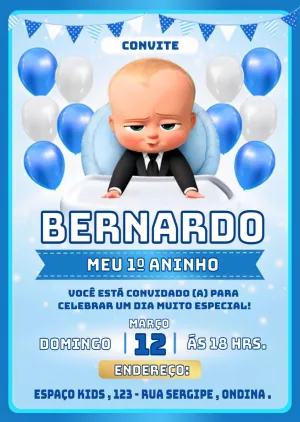 Convite Aniversário Poderoso Chefinho Baby para Editar Online