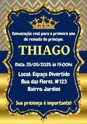 Convite Aniversário Menino Príncipe Realeza Editável Online