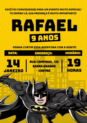 Convite de Aniversário Batman Editável Online para Imprimir