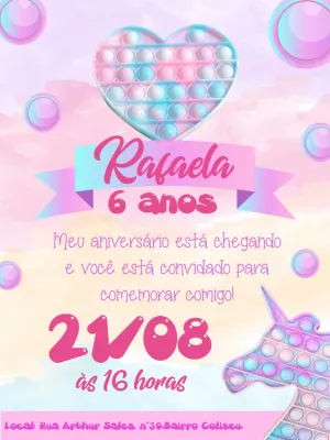 Convite de Aniversário Pop It Fidget Toys para Editar