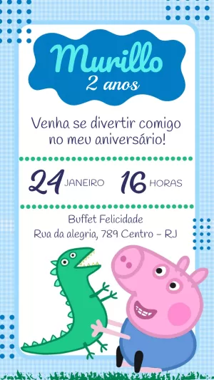 Convite Aniversário George Pig e Dinossauro para Editar Online