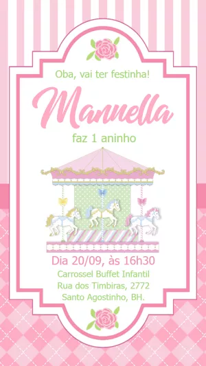 Convite Aniversário Carrossel Encantado Menina para Editar
