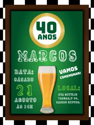 Convite de Aniversário Boteco com Cerveja para Editar Online