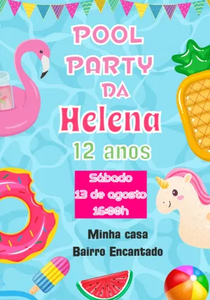 Convite de Aniversário Pool Party para Editar Online