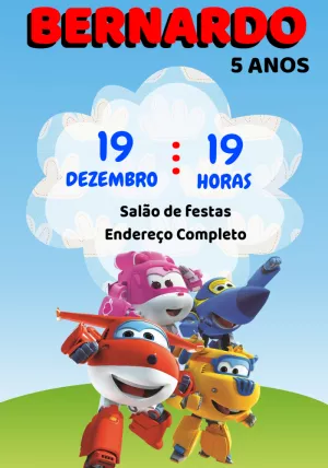 Convite de Aniversário Super Wings para Editar Online
