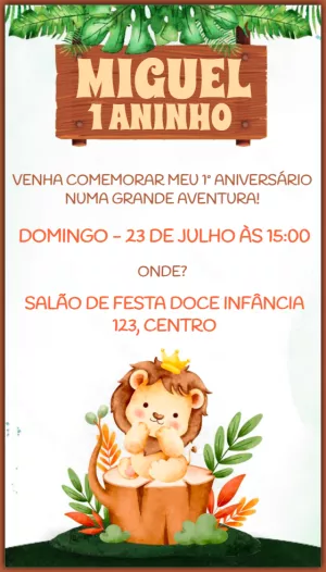 Convite Aniversário Leãozinho Aquarela para Editar Online