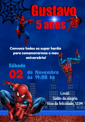 Convite de Aniversário Homem-Aranha para Editar Online