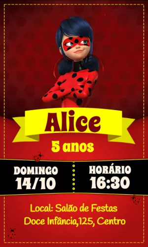Convite de Aniversário Miraculous Lady Bug para Editar Online
