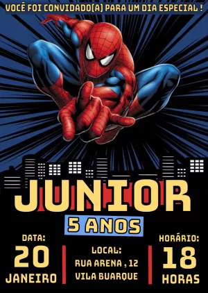 Convite de Aniversário Homem-Aranha para Editar Online