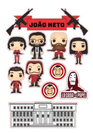 Topo de Bolo La Casa de Papel com Personagens para Editar