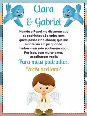 Convite para Padrinhos de Batismo com Anjinho para Editar