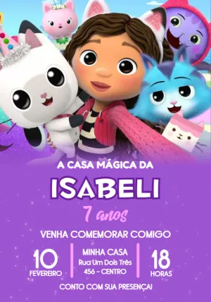 Invitación de cumpleaños La casa de muñecas de Gabby – Estático – Jotta