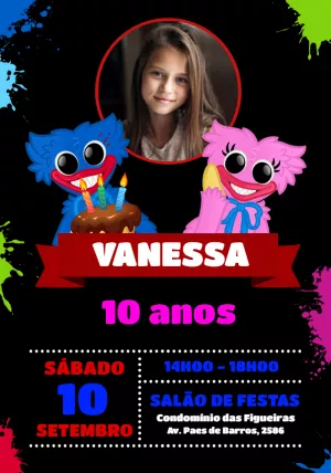 Convite Aniversário Poppy Playtime com Foto para Editar Online