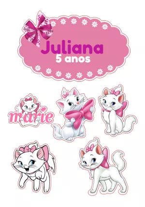 Topo de Bolo Gatinha Marie Editável para Aniversário