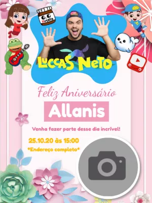 Convite de Aniversário Luccas Neto com Foto para Editar Online