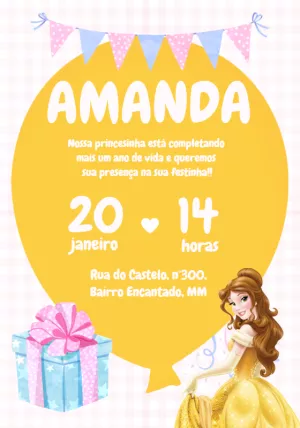 Convite Aniversário da Bela e a Fera para Editar Online