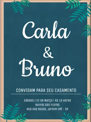 Convite de Casamento com Folhagens para Editar Online