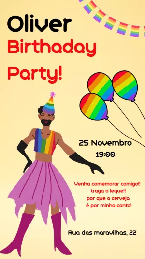 Convite de Aniversário Orgulho LGBTQIA+ para Editar Online