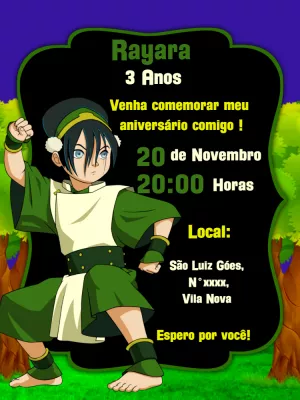 Convite Aniversário Avatar A Lenda de Aang para Editar Online