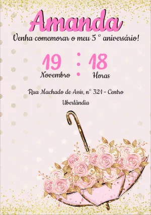 Convite Aniversário Chuva de Amor com Flores para Editar Online