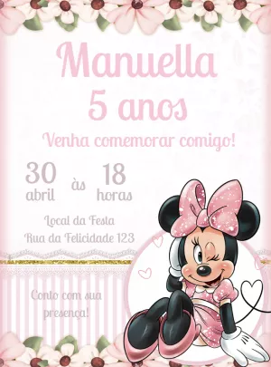 Convite de Aniversário Minnie Rosa para Editar Online