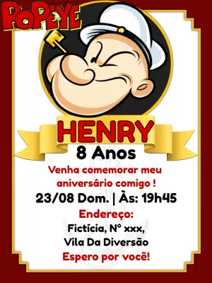 Convite de Aniversário Popeye para Editar Online