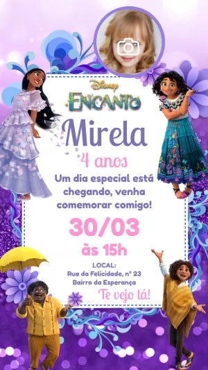 Convite Aniversário Encanto com Foto para Editar Online