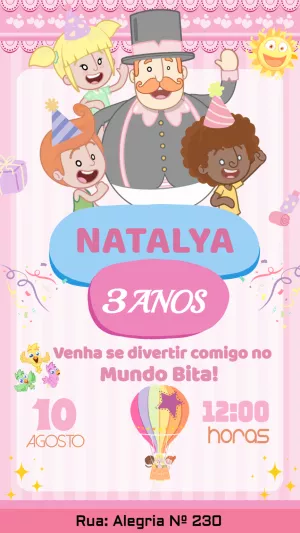 Convite Aniversário Mundo Bita com a Turma para Editar Online
