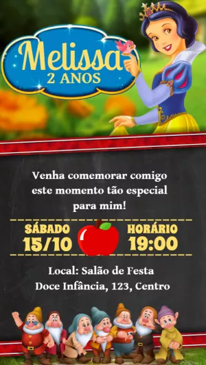 Convite Aniversário Branca de Neve e os Sete Anões para Editar