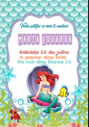 Invitación de cumpleaños La Sirenita – Estático – Thainá Nicolau 