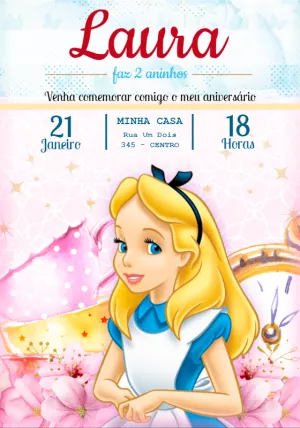 Convite Aniversário Alice no País das Maravilhas para Editar