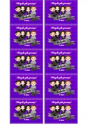 Tag de Aniversário Wandinha com Personagens para Editar Online