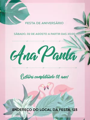 Convite de Aniversário Flamingo Tropical para Editar Online