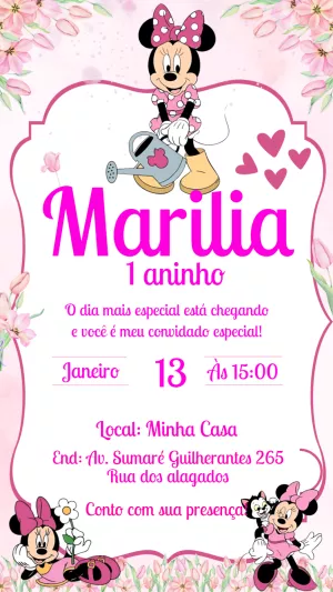 Convite Aniversário Jardim da Minnie Mouse para Editar Online