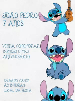 Convite de Aniversário Stitch para Editar Online e Imprimir