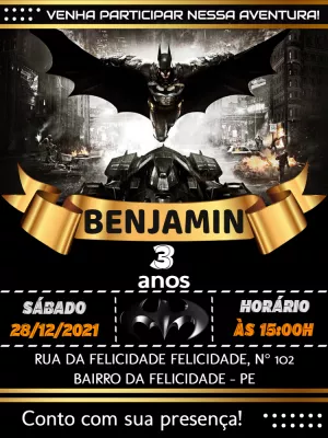 Convite de Aniversário Batman Editável Online para Imprimir