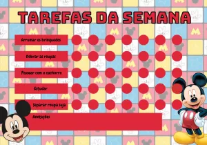 Quadro de Tarefas do Mickey para Editar e Imprimir Online