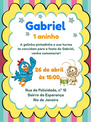 Galinha Pintadinha Birthday Invitation – Static – Pedro Henrique