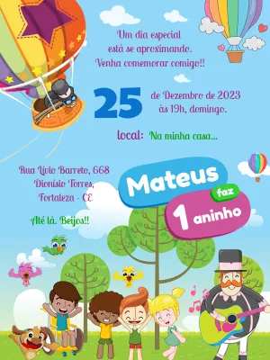 Convite Aniversário Mundo Bita com Personagens para Editar