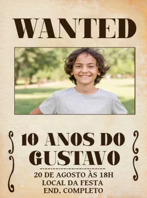 Convite Aniversário Cartaz Procurado com Foto para Editar