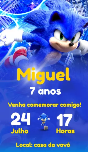 Convite de Aniversário Sonic Editável Online para Imprimir