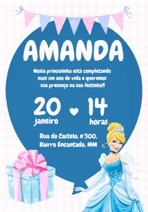 Convite Aniversário Cinderela Princesa para Editar Online