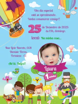 Convite Aniversário Mundo Bita com Foto para Editar Online